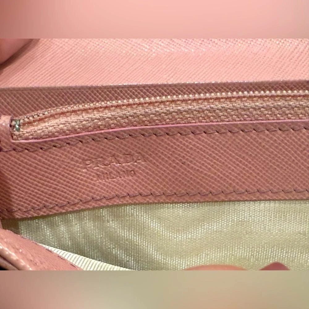 Prada Saffiano Leather Pink Continental Wallet Long Wallet Push lock